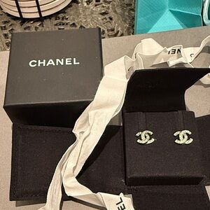 CHANEL Black and Silver Logo Earrings